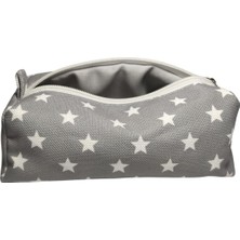 Leaf Shop Desenli Astarlı Yıkanabilir Bez Kalemlik Kalem Kutusu Gri