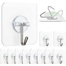 Leaf Shop 10 Adet Şeffaf Duvar Askısı Iz Bırakmayan Güçlü Yapışkanlı Kapı Arkası Banyo Mutfak Düzenleyici Metal Kanca Askılık