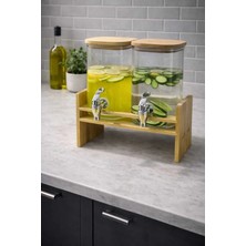 Nowella Home 2’li 2 Litre Musluklu Cam Sebil – Bambu Standlı Içecek Dispenser Seti