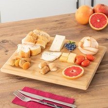 Leaf Shop Bambu Peynir Pizza Tahtası Sunum Tahtası 360 Derece Dönen Yuvarlak Lüx Servis 35 x 30 x 1.5 cm