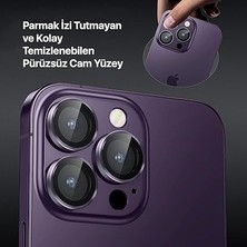 Leaf Shop iPhone 15 Pro - 15 Pro Max / 14PRO - 14PROMAX Modellerinin Tümüne Uyumlu Alüminyum Alaşım Çerçeveli ve 9h Sertliğinde Temperli Camlı Lens Koruyucu (Mor)