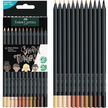 Leaf Shop Black Edition Boya Kalemi 12’li Skin Tones, Siyah Lata, Siyah Kağıda Uyumlu, Ergonomik Üçgen Gövde, Ten Renkleri