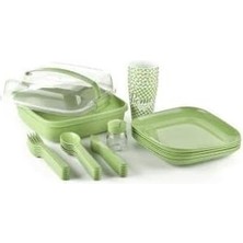 Leaf Shop Lovely 32 Parça Piknik Seti - Içiçe Geçebilen Çatal+Kaşık+Bıçak - Yeşil