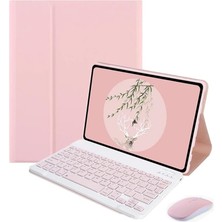 Leaf Shop iPad 10.nesil 10.9 Inch 2022 ile Uyumlu Bluetooth Klavye ve Mouse + Standlı Kılıf - Bkk6 Pembe