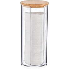 Leaf Shop Ahşap Kapak Akrilik Disk Pamukluk Organizeri, Ahşap Kapaklı Pamukluk, Akrilik Pamukluk