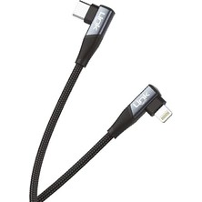 Leaf Shop K596 27W Type-C - Lightning 90 Derece Data/şarj Kablosu 1.5mt Gri