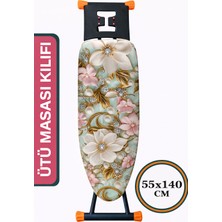 Asev Home 5d Özel Kumaş Keçeli Ütü Masası Kılıfı Ipli Stoperli 55X140CM Majestic Petals