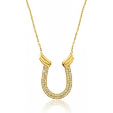 Aya Diamond Gümüş Gold Zirkon Taşlı Nal Kadın Kolye