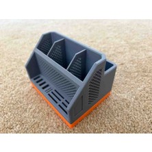 Talaşoğlu Modern Çok Bölmeli Masaüstü Organizer Kalemlik - 3D Tasarım Ofis Düzenleyici (Antrasit Gri & Turuncu)