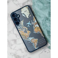 Leaf Shop Samsung Galaxy S23 Fe Uyumlu Dünya Harita Desenli Kamera Korumalı Mat Transparan Plastik Arka Kapak Tpu Silikon Kenarlar Şık ve Dayanıklı Koruma Hux Kılıf Kapak (Siyah Harita)