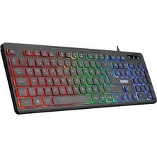 Leaf Shop KB-120 Sleek Siyah USB Gökkuşağı Aydınlatmalı Q Gaming Oyuncu Klavyesi