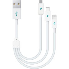 Leaf Shop Alumicable Mini Trio Lightning Micro USB 30CM Şarj Kablosu, Beyaz
