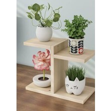 Leaf Shop Tasarım Ahşap Dekoratif Mini Saksılık 2 Katlı Raflı Çiçeklik Standı