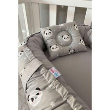 Leaf Shop Baby Nest Gri Panda Lüx Tasarım Ortopedik Nest Bebek Yatağı Anne Yanı Bebek Yatağı