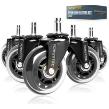 Leaf Shop 17101 Ofis Koltuğu Tekerleri Tekerleri 5'li Set | 7,62 cm (7,62 Cm) Sert Ahşap Zeminler Için Dayanıklı Poliüretan Teker, Güvenli Değiştirme