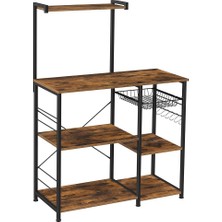 Leaf Shop Fırıncı Raflı Raf, Tel Sepetli Mikrodalga Standı, 6 S-Kanca, Mutfak Rafı, Baharatlar, Tencereler ve Tavalar Için Yardımcı Depolama Alanı, Rustik Kahverengi KKS35X