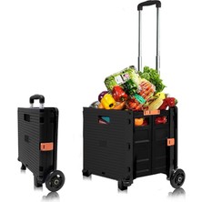 Leaf Shop Katlanabilir Portatif Pazar ve Market Alışveriş Arabası (Siyah)