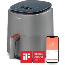 Leaf Shop Air Fryer (Sıcak Hava Fritözü), 3.8 Litre Gri, 1500 W, 7 Özelleştirme Fonksiyonu, 75 - 230°C, 1 - 3 Porsiyon, Uygulama ve Ses Kontrolü ve Çevrimiçi Tarifler