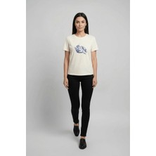 Cemo Kadın Bisiklet Yaka Kedi Baskılı Basic Tişört