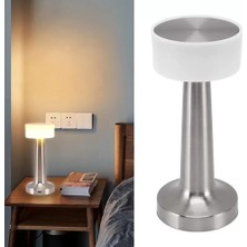 END Akasya Dokunmatik Masa Lambası Gümüş Metal Gövde Dimmer Özelliği ile Şarjlı 3 Işık Rengi