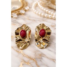 Versein Atelier Bordo Detalı Çelik Zara Model Gold Küpe