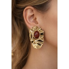 Versein Atelier Kahverengi Detaylı Çelik Zara Model Gold Küpe