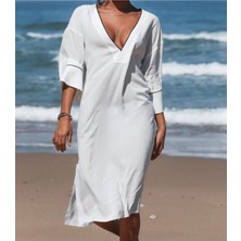 Fasion Beyaz Yazlık Rahat Elbise