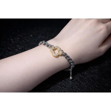 Stainless Steel Yonca Gümüş Taşlı Bileklik
