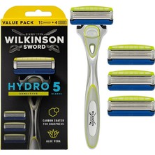 Leaf Shop Sword - Hydro 5 Erkek Tıraş Makinesi | Aloe Vera Tahrişi Azaltmak Için | Hassas Nemlendirici Jel ve Düzeltici | Tıraş Makinesi + 3 Yedek Bıçak