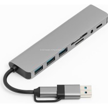 Leaf Shop 8 In 1 USB C Hub Çoklu Adaptör USB 3.0 ve USB 2.0 Hub Tf Sd Kart Okuyucu 3.5mm Ses Çıkışı Power Delivery Destekli MacBook Pro Laptop Tablet Uyumlu