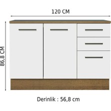 T Designo Yale Mutfak Alt Modül 3 Çekmeceli -2 KAPAKLI-120 cm -Tezgah Dahil