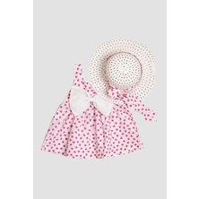 Chicsy Baby Tatl Kız Bebek Kalp Desenli Askılı Elbise ve Şapka Takımı Yazlık Pamuklu Bebek Elbisesi