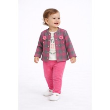 Chicsy Baby Kız Bebek Ekose Hırkalı Uzun Kollu Takım 9 24 Ay