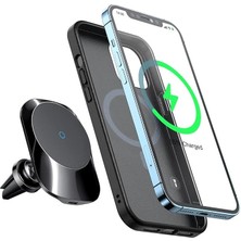 Leaf Shop CH-7071 iPhone Uyumlu 12 ve 13 Serisi 15W Hızlı Kablosuz Şarjlı Araç Telefon Tutucu Siyah