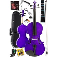 Leaf Shop HGA44PU-PAK Mor 4/4 Tam Boy Keman Seti (Yastık Tuner Susturucu Çanta Yay Reçine Yedek Tel Metod)