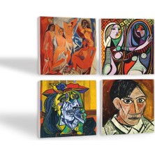 Leaf Shop Ağlayan Kadın, Avignonlu Kızlar, Ayna Karşısındaki Kız, Otoportre Taş Bardak Altlığı Seti - 4 Parça - Dekoratif, Rustik Mutfak Aksesuarı, 10X10 Cm, Kaydırmaz Tabanlı SC228