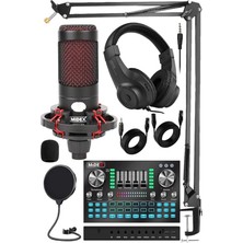 Leaf Shop Cxn-30 Paket-12 VS20 Ses Kartlı Condenser Mikrofon Stand Kulaklık Seti