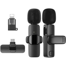 Leaf Shop Iphone ve Type C Uyumlu Ikili Kablosuz Yaka Mikrofonu K9 Lightnıng Youtube Facebook