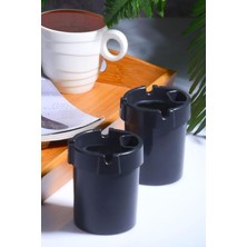 Leaf Shop 2 Adet Koku Yapmaz Çakmaklık Hazneli Siyah Plastik Küllük Oto Kül Tablası Kül Tabağı