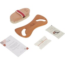 Leaf Shop Doğal At Kılı Selülit Fırçası ve Ahşap Selülit Masaj Aleti