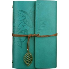 Leaf Shop Yaprak Baskılı Deri Kapaklı Günlük Not Defteri Özel Tasarım Hediyelik Mavi