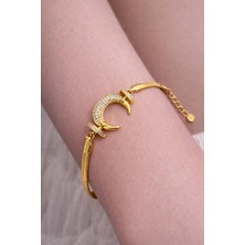 Stainless Steel Taşlı Hilal Çelik Gold Paslanmaz Çelik Bileklik