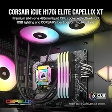 Leaf Shop Icue H170I Elite Capellıx Xt Sıvı Cpu Soğutucu - Üç AF140 Rgb Elite Fan - 420 mm Radyatör - Intel® Lga 1700, 1200, 115X, 2066, Amd® Am5, Am4 - Dahil Icue Commander Core - Siyah