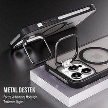 Leaf Shop iPhone Için Kılıf Kamera Korumalı Magsafe Wireless Şarj Özellikli Mat Şeffaf Renkli Standlı Kılıf (Lens Hediyeli) (Siyah, iPhone 13)