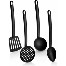 Leaf Shop 4 Parça Yanmaz Yapışmaz Teflon Kaplama Servis Seti Kepçe Kevgir Spatula Kaşık Plastik Servis Takımı