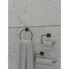 Leaf Shop Banyo Yapışkanlı Siyah Kare Topuz Havluluk ve Kare Tuvalet Kağıtlık Kare Peçetelik Seti Düzenleyici