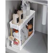 Leaf Shop Home Rafata Çok Amaçlı 2 Katlı Evye Altı Düzenleyicisi Askılı Banyo Düzenleyici Dolap Içi Organizer Raf
