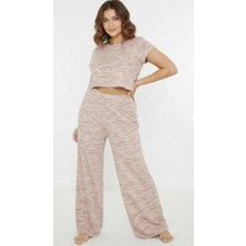 Merlot Büyük Beden Pembe Zebra Desenli Pijama Takımı