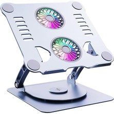Leaf Shop Laptop Standı 360 Derece Dönebilir Rgb Çift Fanlı Premium Serisi Notebook Tutucu Alüminyum Macbook Yükseltici 11-17 Inç
