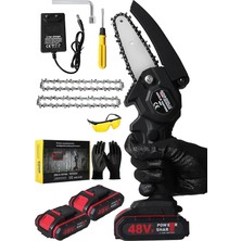 Leaf Shop Çift Akülü Çift Zincirli Budama Testeresi Taşıma Çantalı 48VF Şarjlı Testere Eldiven Hediyeli